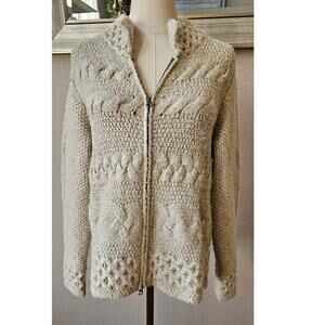 J. Jill Cable Knit Zip Up Cardigan Sweater Women Size M Petite Ivory Long Sleeve
